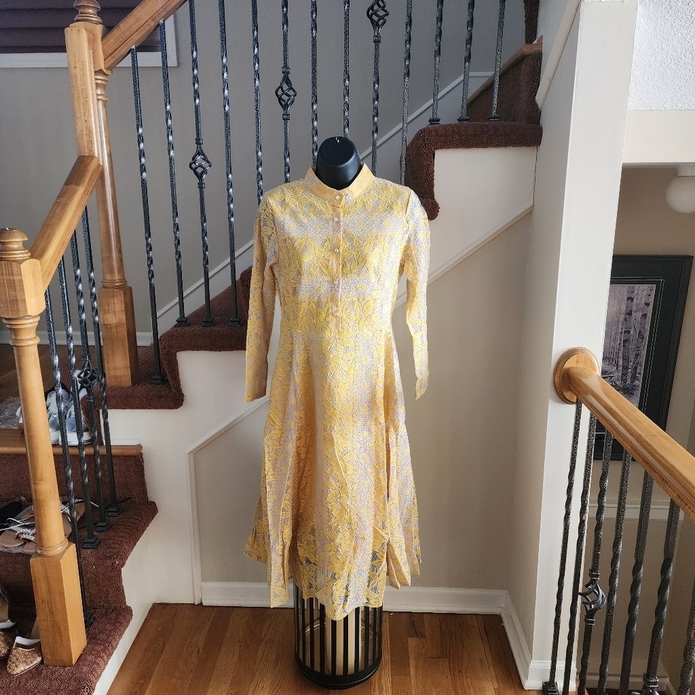 O2 - NIB AIZHE Yellow Floral Lace Dress Medium
